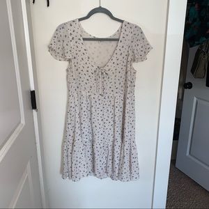 white and blue floral dress